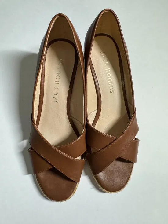 Jack Rogers Palmer Criss-Cross Women's Brown Leather Wedge Espadrilles 9M - Picture 2 of 8